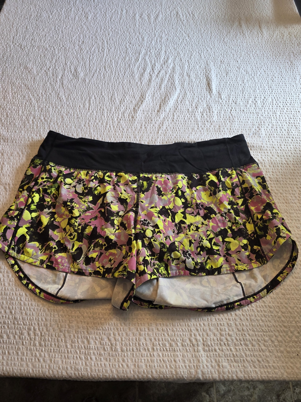 Women's Floral Running Shorts with Black Waistband XL